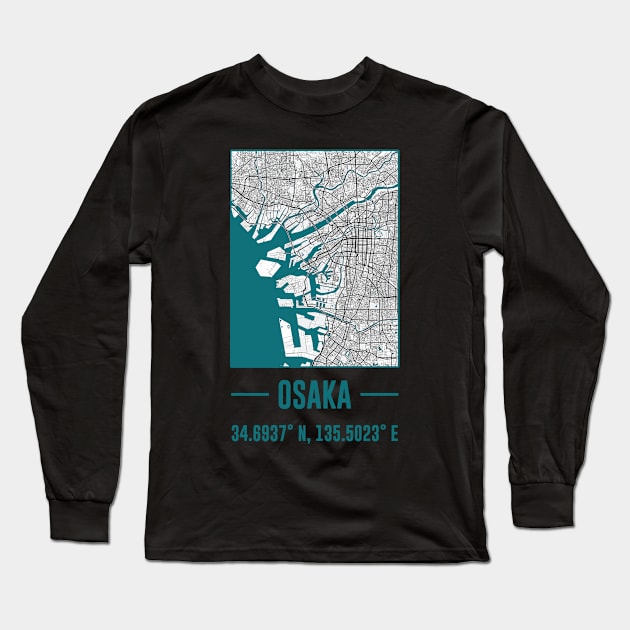 osaka Minimalist city Map, osaka DIY city Map Long Sleeve T-Shirt by happy6fox